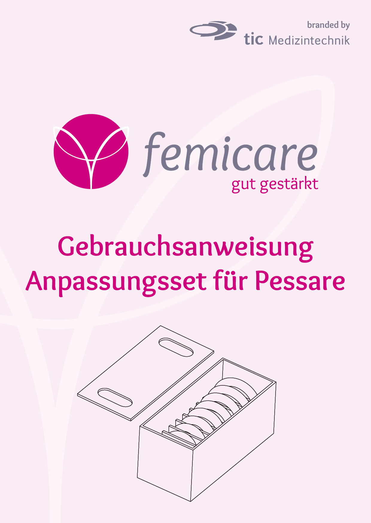 Das Titelblatt der Gebrauchsanweisung für femicare Anpassungssets ist abgebildet.